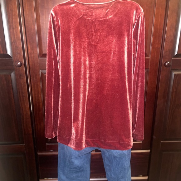 Knit Velvet Split Neck Pullover Top - Picture 7 of 8